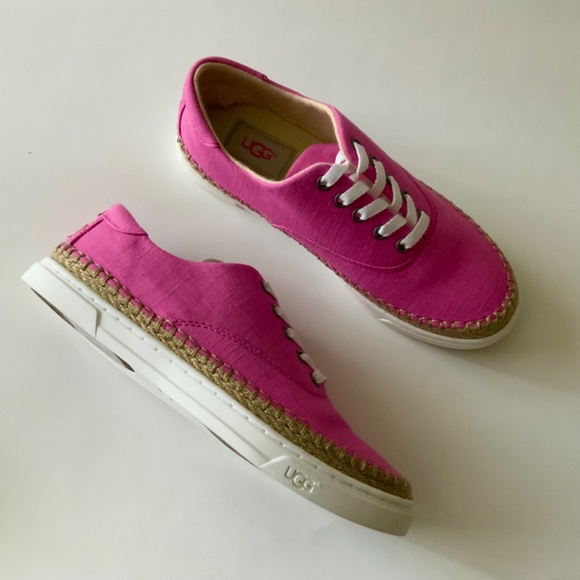 UGG AUSTRALIA EYAN II PINK AZALEA CANVAS BOAT STYLE SNEAKERS Trainers Flat Shoes - Picture 14 of 16